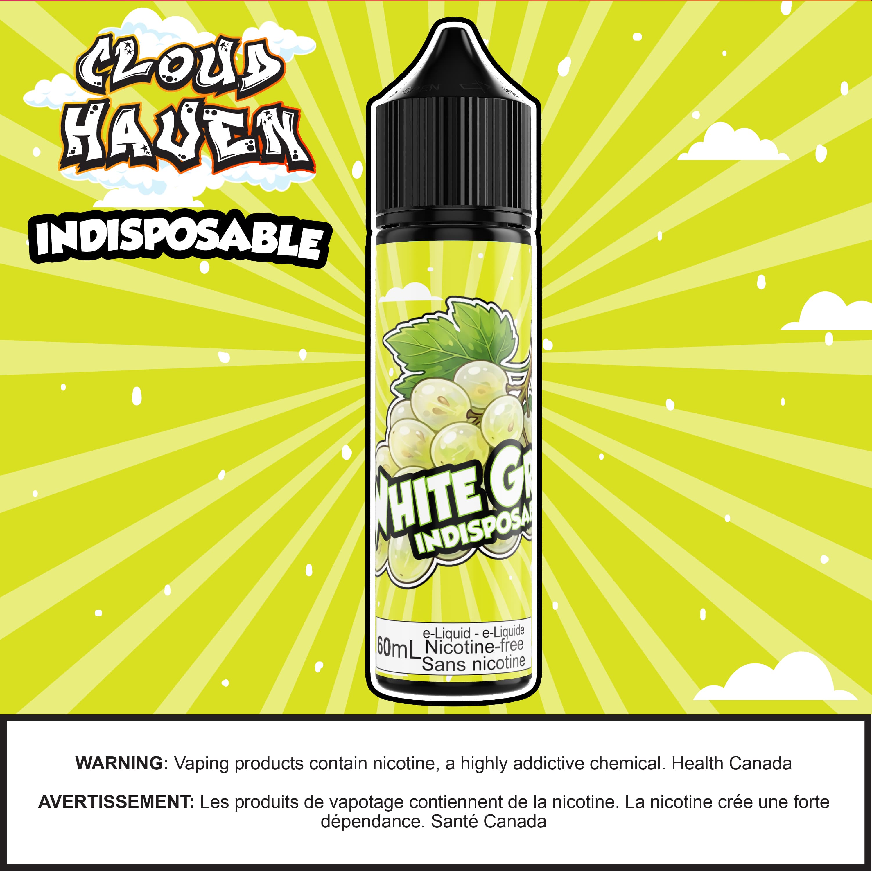 Cloud Haven - INDISPOSABLE White Gra salt nicotine e-liquid bottle