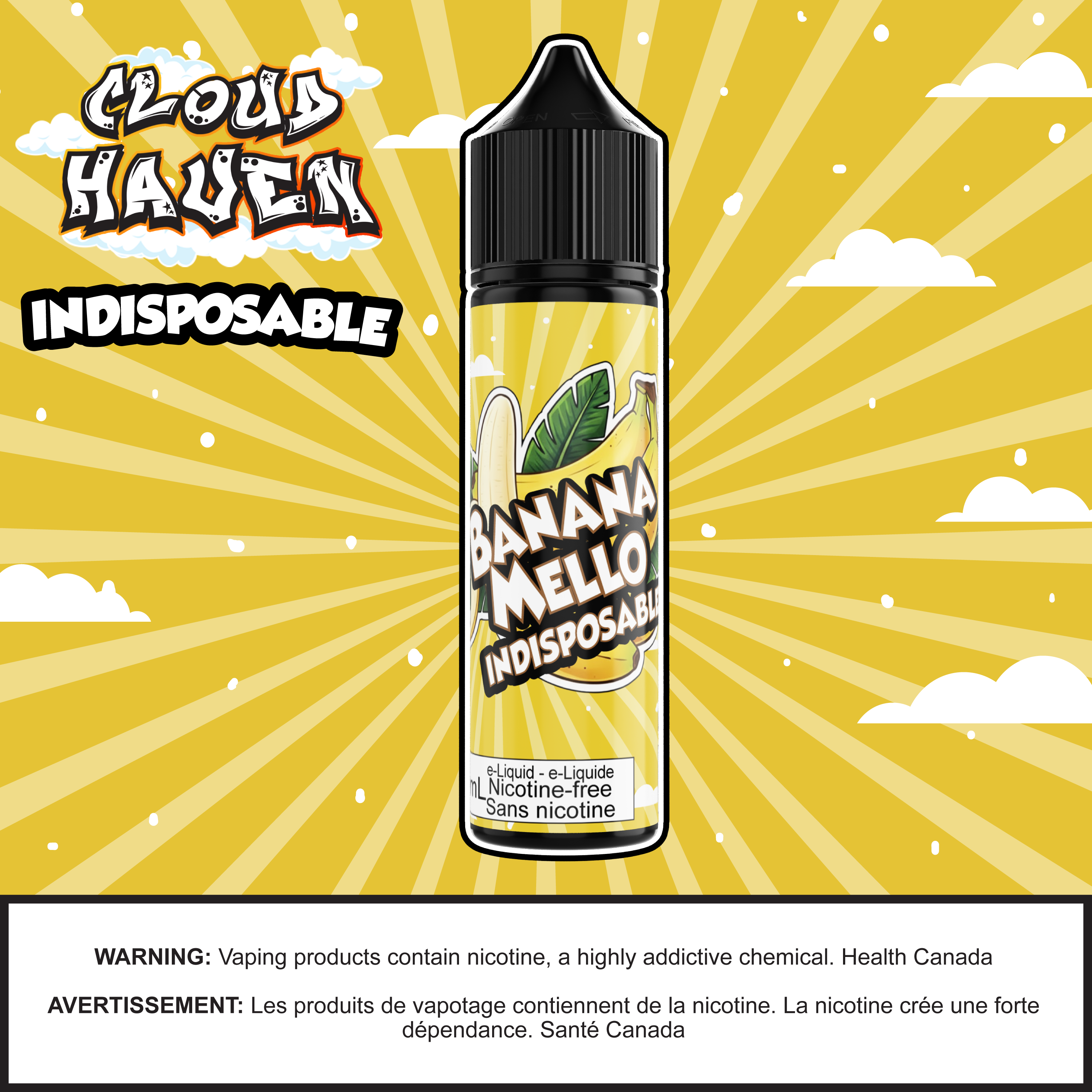 Cloud Haven - INDISPOSABLE Banana Mello salt nicotine e-liquid bottle